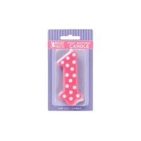 3.25 Inch First Birthday Candle-Pink With Dots Bakery Crafts 