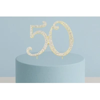 50th Anniversary Gold Diamante Pick 50 Fifty Cake Topper Rhinestone Monogram