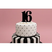 16 Number Acrylic Black Cake Topper - Anniversary Birthday 