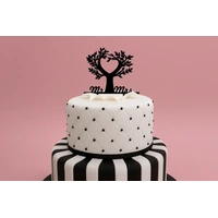 Mr And Mrs Love Heart - Acrylic Wedding Engagement Cake Topper - Black 