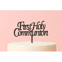 First Holy Communion - Acrylic Cake Topper - Black Glitter 