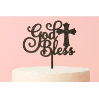 God Bless - Acrylic Cake Topper - Black Glitter