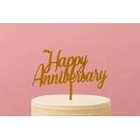 Happy Anniversary - Acrylic Cake Topper - Gold Glitter