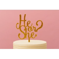 He Or She? - Acrylic Baby Shower Cake Topper - Gold Glitter