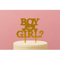 Boy Or Girl? - Acrylic Baby Shower Cake Topper - Gold Glitter 