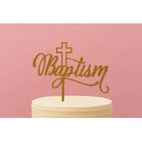 Baptism - Acrylic Cake Topper - Gold Glitter 