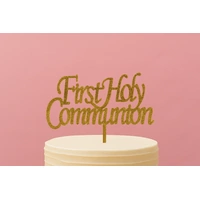 First Holy Communion - Acrylic Cake Topper - Gold Glitter 