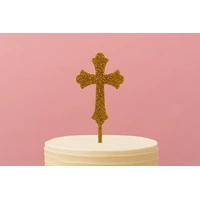 Cross - Acrylic Cake Topper - Gold Glitter 