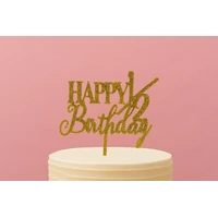 Happy 1/2  Birthday - Acrylic Cake Topper - Gold Glitter - Half Birthday Topper