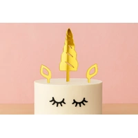 5Pce Set Unicorn Horn - Acrylic Cake Topper - Mirror Gold 