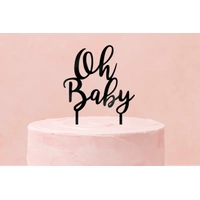Oh Baby - Acrylic Baby Shower Cake Topper - Silver Mirror 