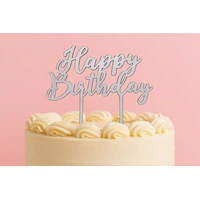 Happy Birthday - Acrylic Cake Topper - Silver Mirror