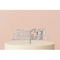 First Holy Communion - Acrylic Cake Topper - Mirror Silver 