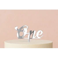 One - Acrylic Birthday Cake Topper - Silver Mirror 