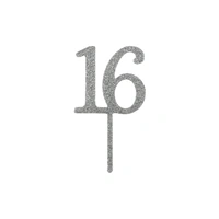 Mini Number 16 - Silver Glitter Acrylic Cake Topper - Cupcake Pick