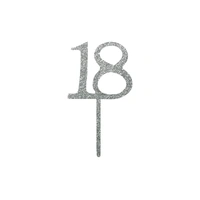 Mini Number 18 - Silver Glitter Acrylic Cake Topper - Cupcake Pick