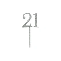 Mini Number 21 - Silver Glitter Acrylic Cake Topper - Cupcake Pick