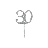 Mini Number 30 - Silver Glitter Acrylic Cake Topper - Cupcake Pick
