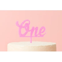 One - Acrylic Birthday Cake Topper - Pink Glitter