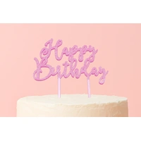 Happy Birthday - Acrylic Cake Topper - Pink Glitter 