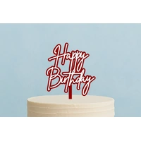 Happy Birthday Red N White - Acrylic Cake Toppers Iconic Cake Art