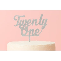 Twenty One - Acrylic Birthday Cake Topper - Silver Glitter 