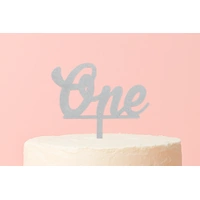 One - Acrylic Birthday Cake Topper - Silver Glitter