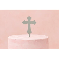 Cross - Acrylic Cake Topper - Silver Mirror