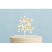 Happy Birthday White N Gold - Acrylic Cake Toppers Iconic Cake Art