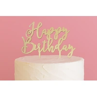 Happy Birthday Wood Look Acrylic Cake Topper