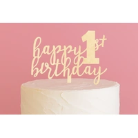 Happy 1St Birthday - Acrylic Cake Topper - Wood Look