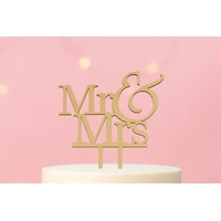 Mr And Mrs Wood Look Acrylic Engagement Wedding Cake Topper 