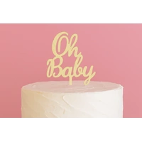 Oh Baby - Wood Look Acrylic Baby Shower Cake Topper 