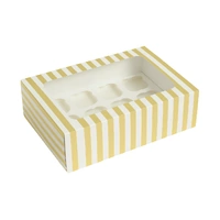 12 Holds Gold White Stripe Cupcake Box Iconic Cake Art