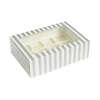 12 Holds Silver White Stripe Cupcake Box Iconic Cake Art 