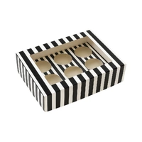 6 Holds Black & White Stripe Cupcake Box