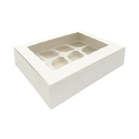 12 Holds White Cupcake Box With White Base - 4 Inch Deep