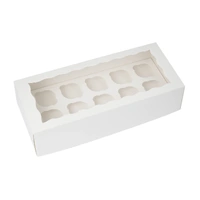12 Holds White Fancy Cupcake Box - 4 Inch Deep Iconic Cake Art