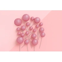 Glitter Hot Pink Ball Topper 20Pcs