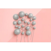 Glitter Silver Ball Topper 20Pcs
