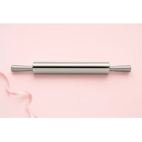 16 Inch Barrel Long (Thin) Stainless Steel Rolling Pin with Handle - Hot Stuff Bakeware