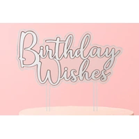 Silver Birthday Wishes Topper Iconic Cake Art