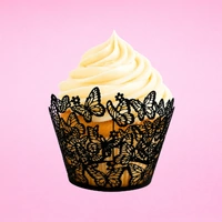 Butterfly Cake Wraps - Black - Cake Decorating Tools - Pack Of 12 Wraps.