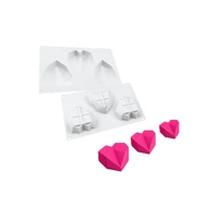 3 Cavity 3D Geometric Diamond Heart Silicone Cake Mould