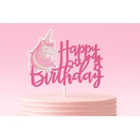 Happy Birthday - Unicorn Rose - Glitter - Paper Cake Topper