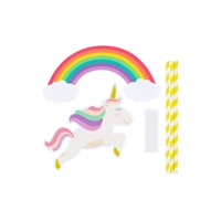 Rainbow And Unicorn Yellow Paper Cake Topper Set