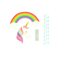 Rainbow And Unicorn Blue Paper Cake Topper Set