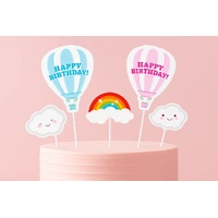 Pink/Blue Hot Air Balloon Paper Cake Topper Set - 4Pce