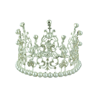 Silver 8 Petal Faux Pearl Accent Crown / Tiara - 120mm Diameter - Cake Topper