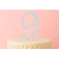 12cm Diamante Number 9 - Rhinestone Cake Topper Monogram Birthday Anniversary